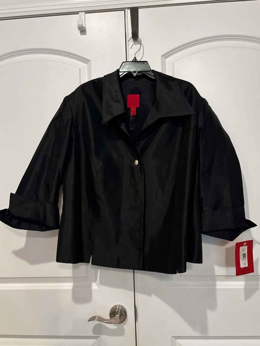 JS Collections Woman Black Satin 3/4 Sleeve Jacket Size 24 NWT